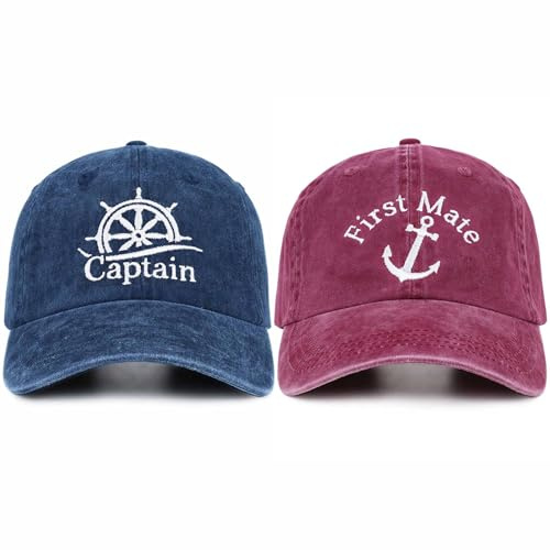 Captain-Hut & First Mate | Bootskapitänsmütze bestickt passende Mützen | Bootszubehör | Bootsgeschenke, 02. Blau und Rot - 2, Einheitsgr��e