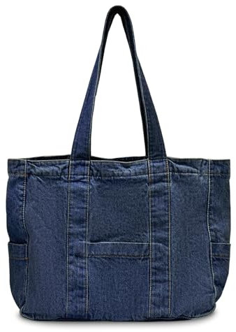 Boziee Denim Damen Shopper Tasche Damen Tote Bag Jeanstasche Groß Shopper mit Reißverschluss,Tragetasche Shopping Bag für School Schule Arbeit Büro Reisen Einkaufen Alltag (Dunkle Denim)