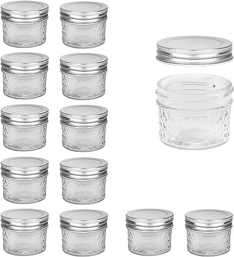 LCPKUTTR Mini Mason Jars 4oz/120ml - 12 Pack, Regular Mouth Mason Jar with Lids and Seal Bands, Small Glass Canning Jar for Spice,Jelly, Dessert, Shower Wedding Favors, DIY Candles Decor HL-708(Gl1)