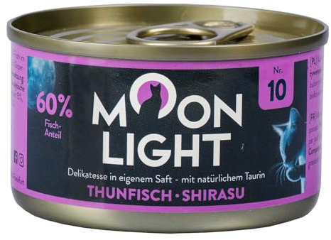 Moonlight Premium Nassfutter für Katzen, Nr.10 (24x80g Dose) - getreidefreie Rezeptur - Delikatesse im eigenen Saft - mit natürlichem Taurin, Thunfisch & Shirasu