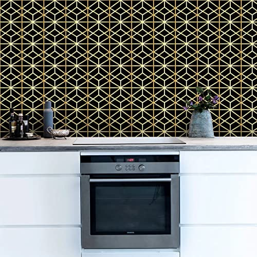 Credence Adhesive Pour Cuisine -Or Noir Salle De Bains Et Cuisine Stickers Carrelage, Pvc Imperméable Credence Adhesive Décorative À Carreaux,Stickers Auto-Adhésif 36 Pièces(20X20Cm)