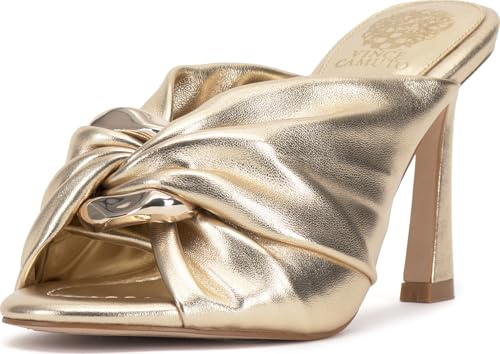 Vince Camuto Women's Patie Buckle Gathered High Heel Sandal, Egyptian Gold, 7