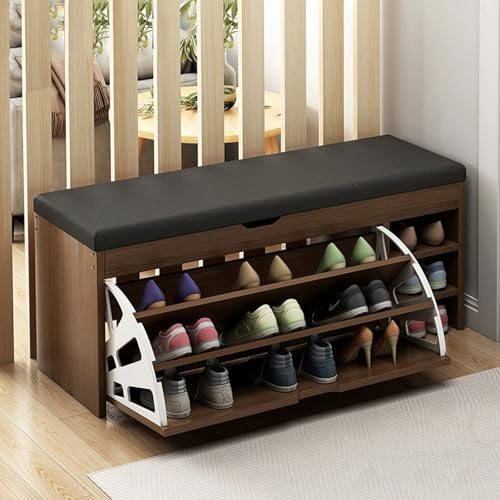 Bancos de almacenamiento Banco para zapatos, Banco para entrada con caja de almacenamiento con tapa elevable, Banco zapatero con cajón abatible, para entrada, sala de estar, dormitorio(Brown,100cm)
