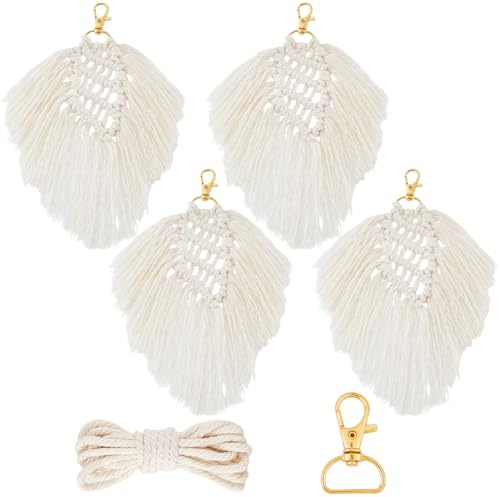 SUNNYCLUE 4 Set Schlüsselanhänger Bastelset Makramee Schlüsselanhänger Set Anleitung Inklusive Schlüsselanhänger Bastelset Mit Goldenem Schlüsselring Makramee Set Im Boho Stil Für Anfänger Und Erwachs