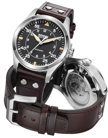 Boyarca Big Pilot Orologio Giappone NH35 Movimento Automatico Aviatore Meccanico Uomo Orologio Da Polso Vetro Zaffiro Cassa In Acciaio Inox Cinturino In Vera Pelle Luminoso Impermeabile Orologi, B