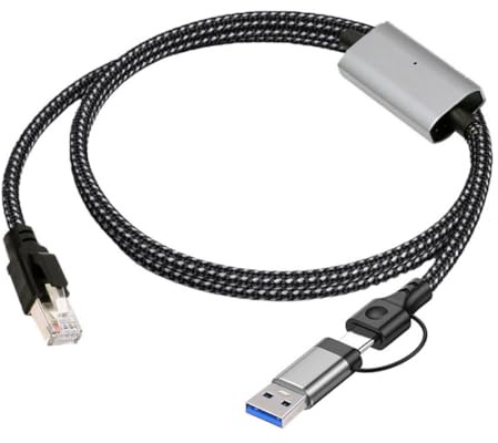chenyang Cavo USB 2 in 1 a Ethernet, USB 3.0/USB C a CAT7 RJ45 1000 Mbit/s Gigabit LAN cavo di rete in nylon intrecciato 1,2 m con chipset AX88179