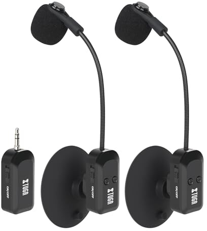 XTUGA Microphone sans fil pour instrument avec ventouse, système de microphone sans fil pour guitare 2.4G rechargeable, violon, violoncelle, batterie 6 heures (KX-722-2)