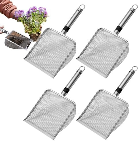 Gartensieb Sifter, Boden Sifter für Felsen | 2/2,8/3,8/5mm Mesh Bodensifter für Sand, Gartenarbeit,4X Edelstahl -Siebbildschirm, Topfschaufel und Schmutzschaufel für Kompost, Steine