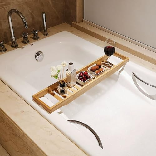 Vllentin Plateau de Baignoire,Tablette de Baignoire,Ponts de Baignoire,Tablette de Bain,Wood,avec Accessoires de Salle de Bain,Décoration de Salle de Bain en Wood