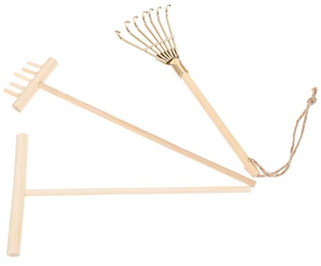 VANZACK 3pièces Râteau De Jardin Zen Petit Lot de Mini Râteaux pour Micro-Paysage Ornements De Jardin Bureau Accessoires De Mise Scène Râteaux à Sable