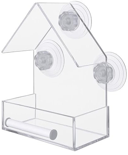 HiFEN® Window Bird Feeder, Bird House for Outside with Rubber pad, Small Acrylic Window Bird Feeder with Strong Suction Cups and Drain Holes