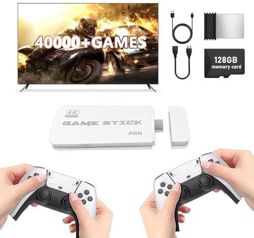 M15 Retro Games Console Stick 128GB 40,000+ Games - 4K HDMI Plug & Play TV System, x2 pro game stick Dual 2.4G Controllers, Portable Arcade Machine for Adults, Kids & Family game boy Nights