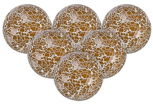 M METERXITY 6-Pack Decorative Ball for Bowls, 2.4 Inch Mosaic Glass Balls Decorative Glass Orbs for Home Decor/Dining Tables/Wedding Party/Coffee Table/Centerpiece Decor [Brown]