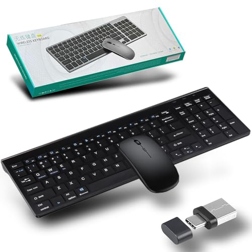 Ensembles Clavier et Souris sans Fil 2.4G & Bluetooth & USB-C,Clavier Souris sans Fil Rechargeable,Souris Silencieuse,Clavier Ultra-Fin avec Pavé Numérique,pour Ordinateur/PC/Laptop/Windows/Mac,QWERTY