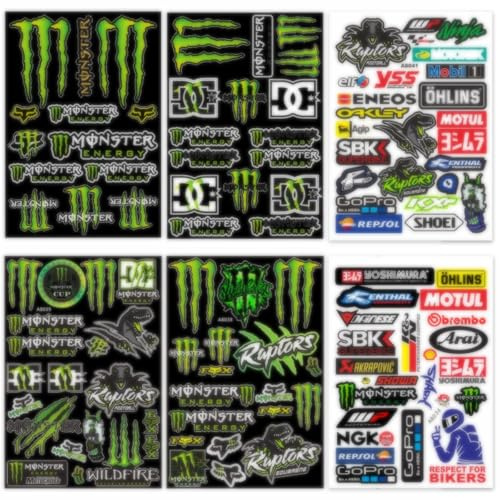 DINGFENG 6 X Energy Motorrad Aufkleber Set 4X Sticker + 2X Motorrad Sticker | 20×21 cm Wasserdicht Vinyl Coole Aufkleber, Auto, Fahrrad, Helm, Skateboard