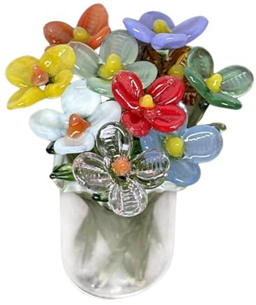 SZLIFE Bouquet di fiori in vetro con vaso, regalo di bouquet, adorabili fiori artificiali, statuette da collezione per donne, festa della mamma, compleanno, Piccoli Fiori