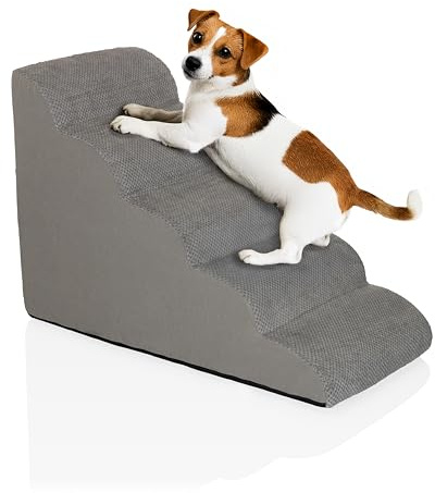 hjh LIVING Haustiertreppe 5 Stufen PAWY Step 5 Hunde Treppe mit waschbarem Bezug, rutschfeste Hunderampe, Grau
