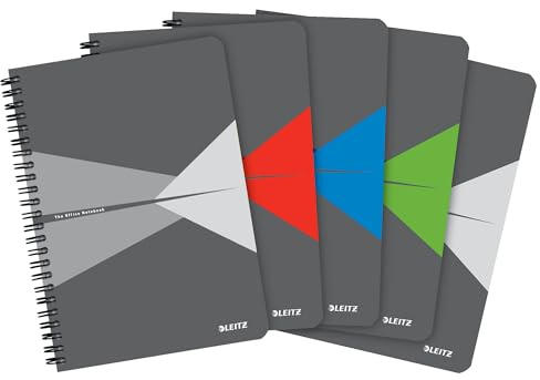 Leitz Office Collegeblock A5 liniert, 5er Pack, Notizbuch mit Spiralbindung, PP-Einband, 180 Seiten / 90 Blatt FSC-zertifiziertes Papier (80 g/m²), für Büro & Schule, mehrere Farben, 44991099