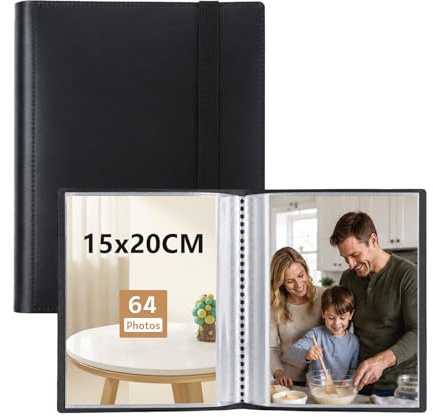 Ruibytree Álbum de Fotos 15x20 cm (6x8 Pulgadas) - 64 Bolsillos con Inserción Lateral, Carpeta de Arte y Portafolio para Boda, Familia, Bebé y Aniversario (Plástico)