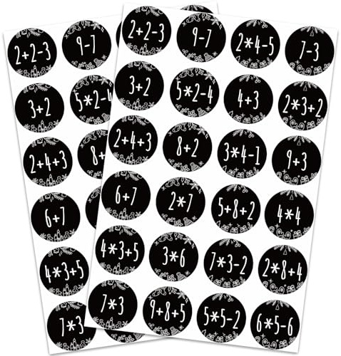 2 x 24 Adventskalender Zahlen Aufkleber, 4cm Weihnachten Adventskalender Sticker 1-24 mit Rechenaufgaben, Adventskalenderzahlen Etiketten Selbstklebend, Zahlenaufkleber Nummern zum Basteln