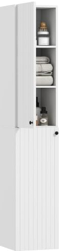 HOMCOM Badezimmerschrank Hoch Hängend Schmal 30 x 30 x 161 cm Weiß | Badschrank, Hochschrank, Wandmontage, 2 Türen, Verstellbare Regale, Badezimmer, Wohnzimmer