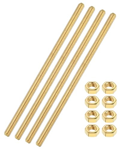 QUARKZMAN Messing Gewindestange M4x0.7x100mm mit Sechskantmuttern 4 Set | Steigung Rechtsgewinde Befestigungssatz für Schrauben Möbeln Maschinen Gewindebolzen Messingbolzen Möbelbeschläge