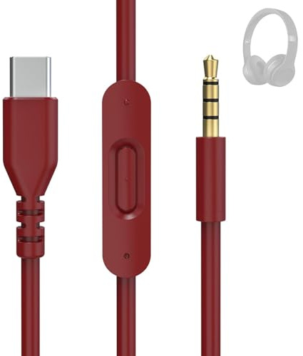 Toxaoii USB C to 3.5mm Audio Cable Compatible with Beats Solo 4 3 2, Studio 2 3 Pro, Detox Wireless Mixr Executive Pill Headphones - Aux Cord with Inline Mic Control for iPhone 17/16/15/iPad (Red)