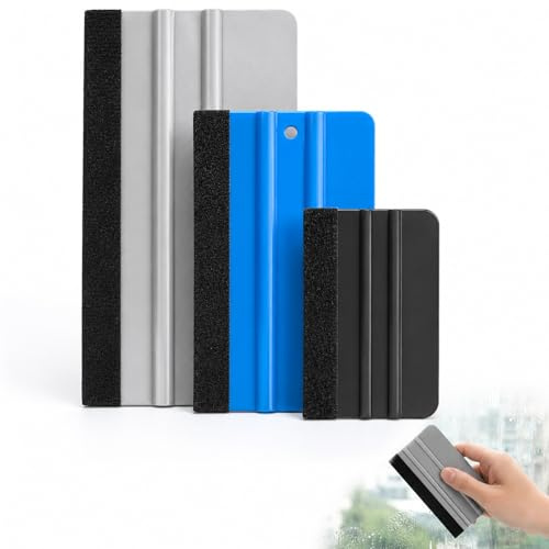 3Pcs Felt Edge Squeegee Set 10/13/15cm Scratch-Free Vinyl Wrap Application | Rigid plastic build with comfortable grip, ideal for window film, wallpaper and decal fitting on smooth flat surfaces