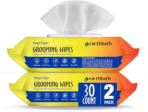earthbath, Hypo-Allergenic Pet Eye Wipes - Fragrance Free Tear Stain Remover for Dogs Cats, Puppies and Kittens, Made in USA, 100% Cruelty Free - 30 Count (2 Pack)