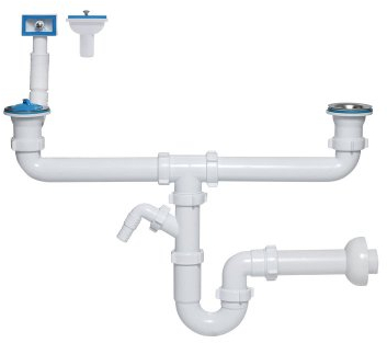 Doppio sifone per lavello con collegamento alla lavastoviglie