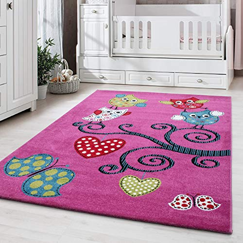 Ayyildiz Teppich-Kinderteppich Kinderzimmer Pflegeleicht niedlicher Eule Muster, Polypropylen, Lila, 160 X 230