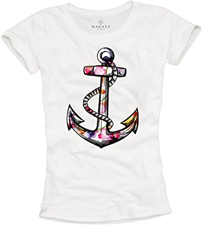 Anker T-Shirt für Frauen - weiß mit Buntem Druck