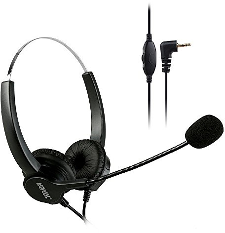 AGPTEK® 2.5mm Dual Ear Call Center Telephone Headphone, 6FT Noise Cancelling Binaural Headset, with Boom-Style Mic for Most Cordless Phones