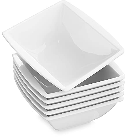MALACASA Bowl Sets of 6, 5.5 400ML Fruit Bowl Salad Bowl Soup Bowl Cereal Bowl Noodle Bowl Dessert Bowl Porcelain Bowls Set Rice Bowl, Ivory White, Series Blance