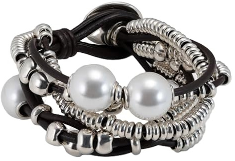 UNO de 50 - Pulsera Colección Clasicos Perlas para Mujer, Plata 925, Color Plata, Talla única, Fabricado en España