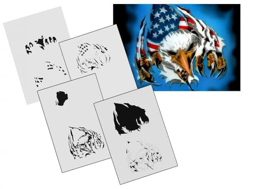 UMR-DESiGN AS-131 Adler USA Step by Step Schablone für Acryl, Airbrush, Spray, Lacke und Wandfarbe