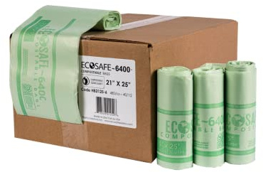 EcoSafe-6400 HB2125-6 Certified Compostable Bag - 21x25” Green Bags for 8 Gallon Bin - Extra Strong Leak, Puncture and Tear Resistant Food Scraps Bin Liners, Pack of 480