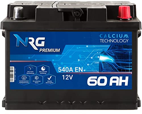 NRG Premium Autobatterie 12V 60Ah 540A/EN Starterbatterie ersetzt 53AH 54AH 55AH 56AH 61AH 62AH Batterie