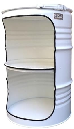 Srm - Design Fassregal Fassmöbel Regalfass Design Regal Ölfass Möbel 210 Liter Volumen Farbe Weiß RAL 9016 inkl. 2 Lampenfassungen für E27 Leuchtmittel
