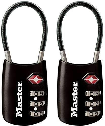 Master Lock Padlock, Set Your Own Combination TSA Locks for Luggage, Travel Zipper Lock with Cable Shackle is 1-3/16 in. Wide, Colors May Vary, 4688T, 2 Count (Pack of 1)