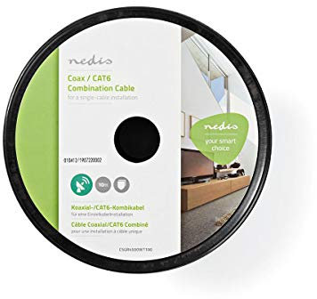 NEDIS Cavo combinato IEC (coassiale) CAT6 - RG59-75 Ohm - Doppia Schermatura - ECA - 10.0 m - Rotondo - Bianco - Rotolo