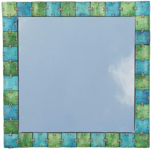 GURU SHOP Patchwork Spiegel mit Kokosnuss Rahmen - Modell 2 Grün, 40x40x2 cm
