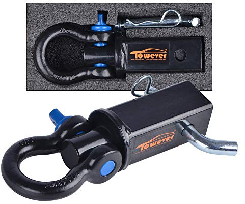 Towever 83710 Récepteur d'attelage de Manille 5,1 cm (Anneau en D Rotatif à 360 degrés pour Sangle de remorque), Accessoires d'attelage de remorquage pour véhicule, récupération Tout-Terrain