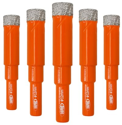 BGTEC Brocas de Perforación de Diamante Soldado con Vástago Redondo para Baldosas de Porcelana, Mármol, Cerámica, Ladrillo, 5 piezas, 12 mm