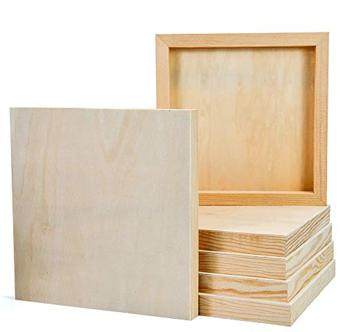 JeogYong 6-Piece Wooden Canvas Panel, Unfinished Wood Cradled Painting Panel Boards - Natural Wood Art Boards for Painting, Drawing & Crafts, 20x20cm (8x8in)