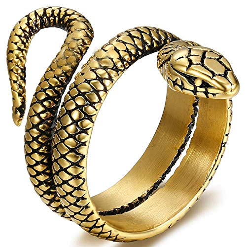 JewelryWe Schmuck Herren-Ring Schlange Ring Edelstahl Zweireihig Öffnung Band Retro Gold Silber Schwarz