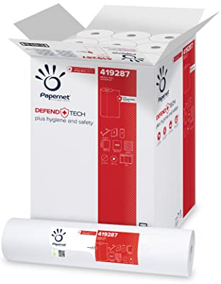 Papernet Defend Tech - Medizinische Liegeabdeckung (419287), Hygienische Einweg-Rolle aus reiner Zellulose mit antibakterieller Formel, 2-lagiges Papier, 9 Rollen, 143 Blatt pro Rolle