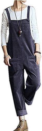 Dam manchester hängselbyxor ärmlös overall, lösa manchesterbyxor, byxor lång jumpsuit, lekdräkt, säckig band med fickor, N1 Blå, M