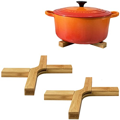 Lot de 2 Dessous de Plat Extra épais Pliables en Bambou pour Grandes casseroles et poêles Lourdes
