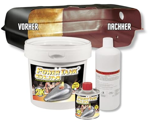 Power Tank Tankversiegelung Motorrad 2k Gum elastischen 2,5 Kg Set Tankentroster Innen Versiegelung Tanksanierung Rost Tank Entrosten Und Versiegeln Tankinnenlack Tankbeschichtung Rostlöser Auto Moped